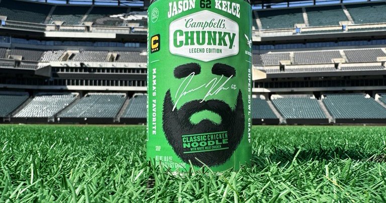 "Jason Kelce's Image Graces Limited-Edition Campbell's Chunky Soup Can After NFL Retirement"