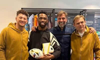 Patrick Mahomes Poses with Liverpool Head Coach Jurgen Klopp, Adidas CEO Bjorn Gulden, and Rugby Star Siya Kolisi at Sportswear Giant's Headquarters, as Chief Hails the Chiefs Star as 'One of the Greatest Ever'